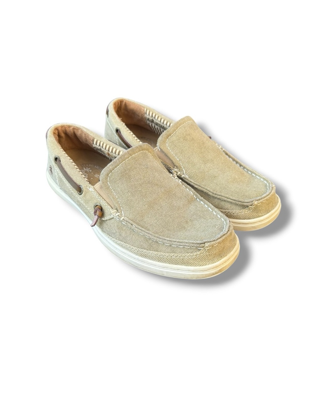 Margaritaville Slip-On Canvas Loafers, Boat Shoes, Tan, Men’s Size 7.5/Wmn’s 9
